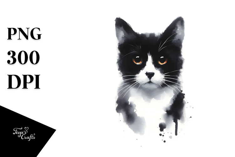 Simple Black Cat Watercolor, PNG