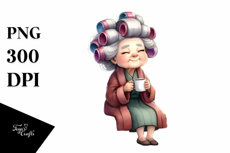 Old Lady Sitting on Bench with Hair Curlers
