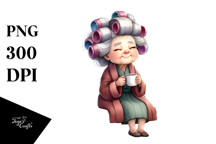 Old Lady Sitting on Bench with Hair Curlers