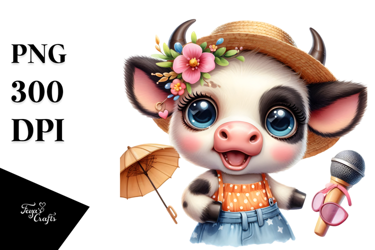 Cute Baby Cow Dressed for the Beach PNG example image 1