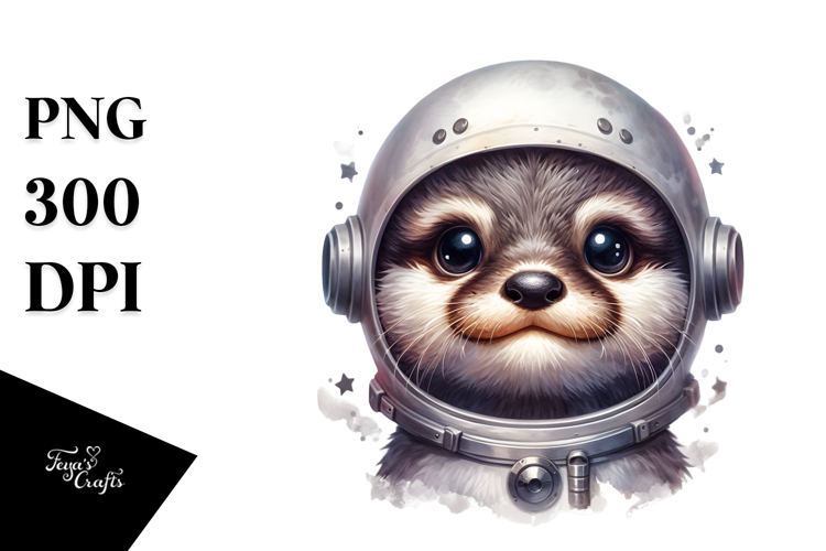 Cute Baby Otter with Astronaut Helmet PNG