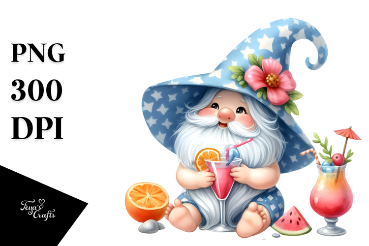 Whimsical Cocktail Gnome PNG