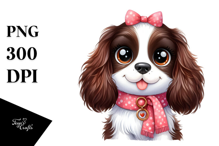 Happy Cute English Springer Spaniel Dog, Watercolor Design example image 1