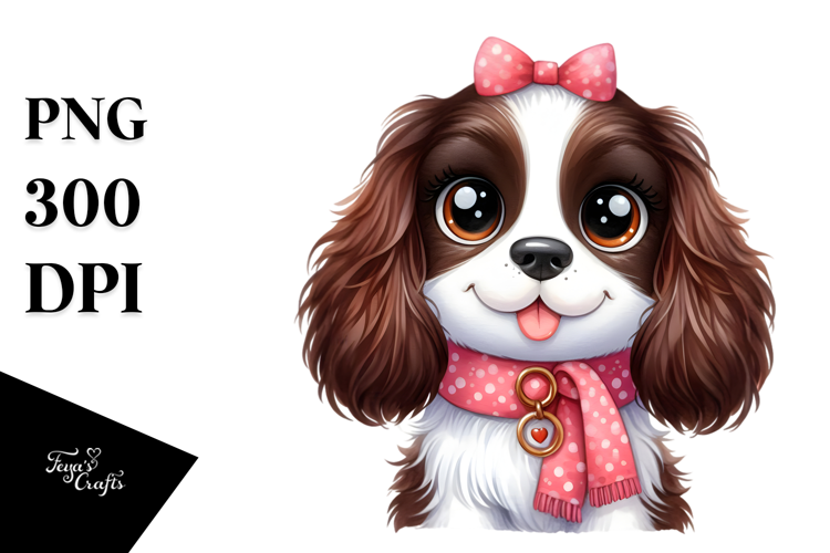 Happy Cute English Springer Spaniel Dog, Watercolor Design