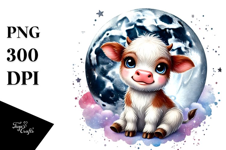 Cute Baby Cow with Cosmos on Star PNG