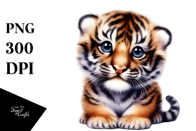 Cute Tiger Cub Digital Painting, PNG Format