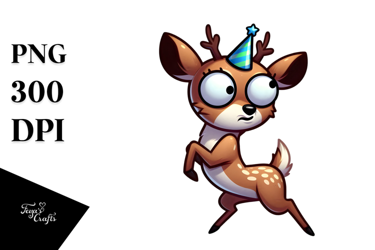 Goofy Deer in Party Hat PNG