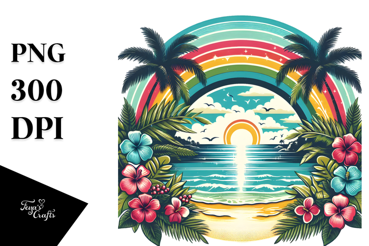 Retro Tropical Beach Rainbow Clipart