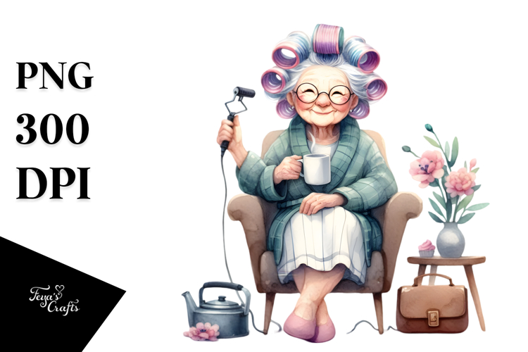 Colorful Lady on Chair | Hair Curlers Mug | Clipart