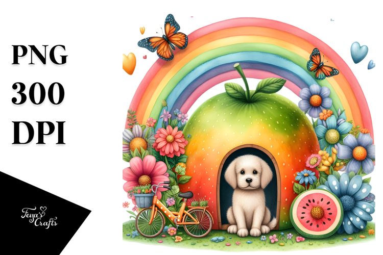 Colorful Floral Rainbow Scene | Sublimation Clipart