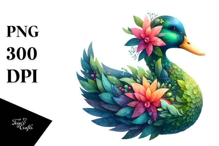 Vibrant Watercolor Duck, Abstract Frame, PNG