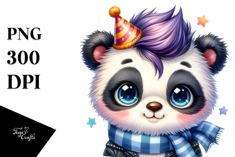 Cute Baby Panda with Party Hat, High-Res PNG