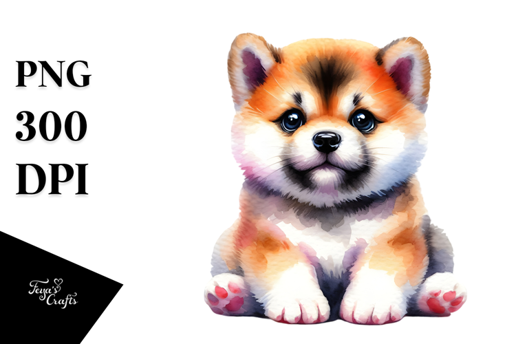 Watercolor Akita, Vibrant Colors, PNG