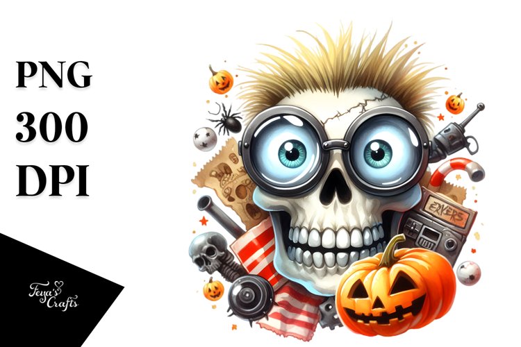 Funny Haloween Skull | Clipart example image 1