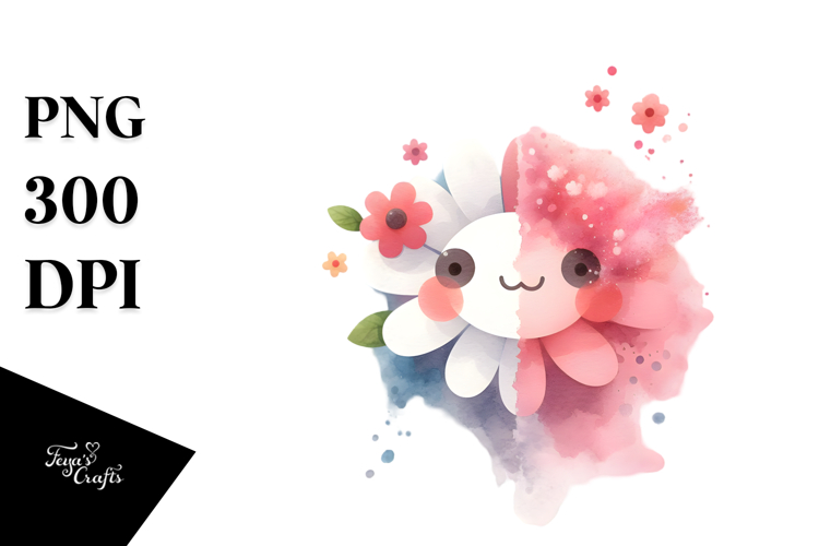Cute Flower Watercolor Painting with Splashes Made of