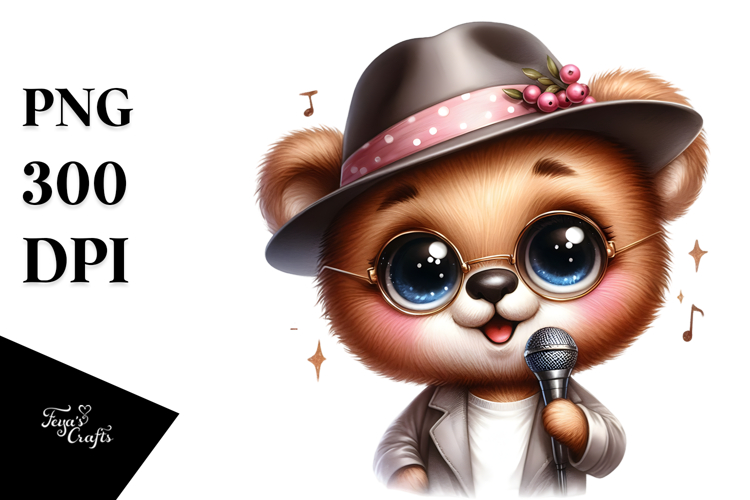 Cool Baby Bear with Singer Look, High-Res PNG