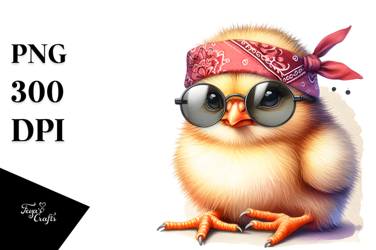Watercolor Baby Chick Sitting Bandana and Fancy es | Clipart