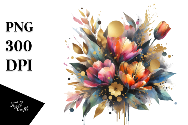 Vibrant Watercolor Bouquet Gold Foil