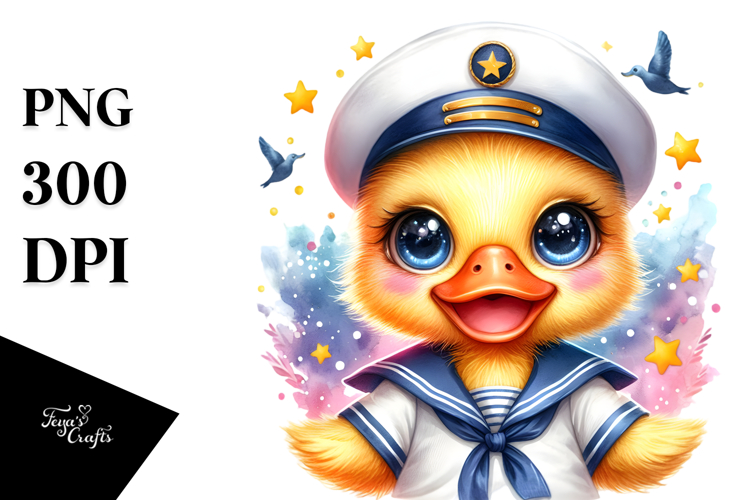 Quirky Baby Duck in Sailor Outfit, PNG