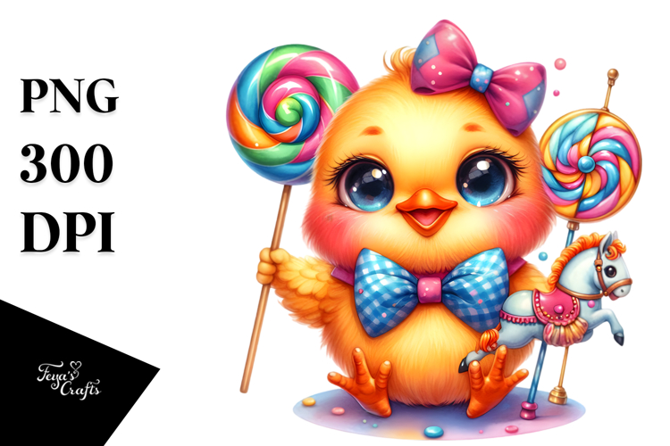 Charming Chicken with Lollipop PNG