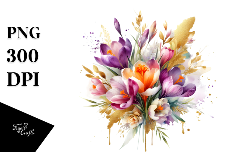 Vibrant Watercolor Bouquet Gold Foil