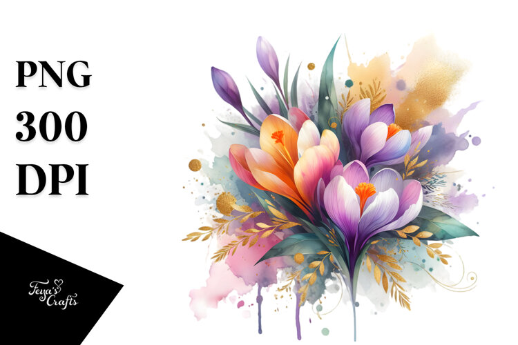 Vibrant Watercolor Bouquet Gold Foil example image 1