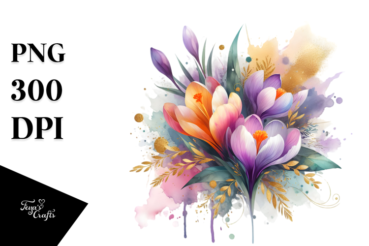 Vibrant Watercolor Bouquet Gold Foil