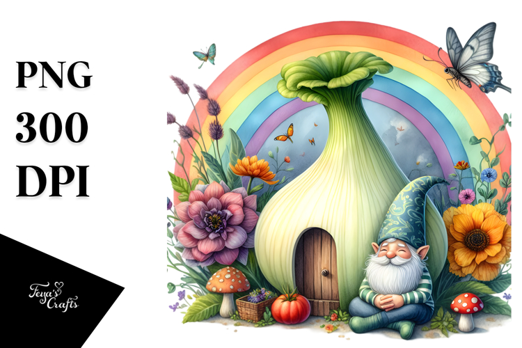 Colorful Vegetable Gnome House | Sublimation Clipart