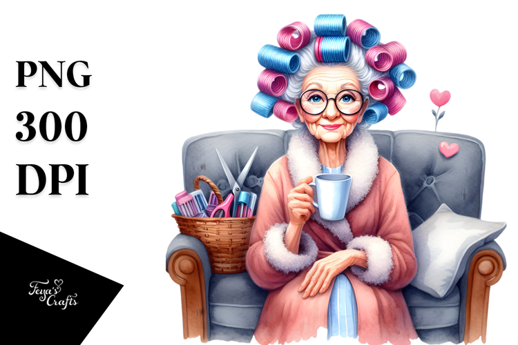 Watercolor Character Sitting on Couch with Mug | Sublimation