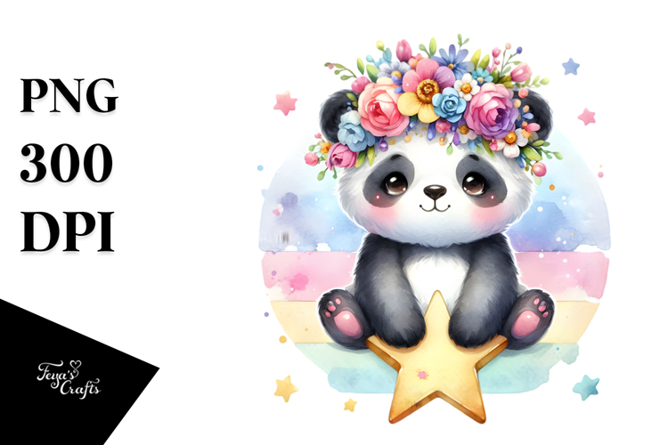 Cute Panda with Flower Crown PNG