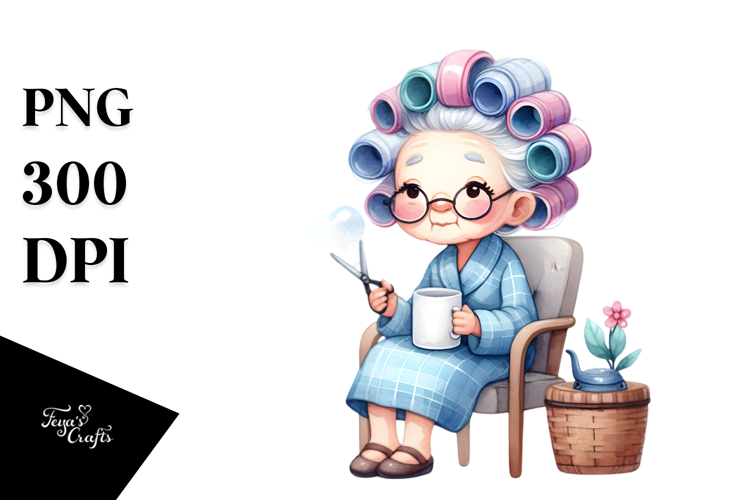 Watercolor Character Sitting on Chair with Mug | Sublimation