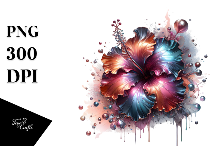 Abstract Metallic Hibiscus Watercolor | Sublimation |