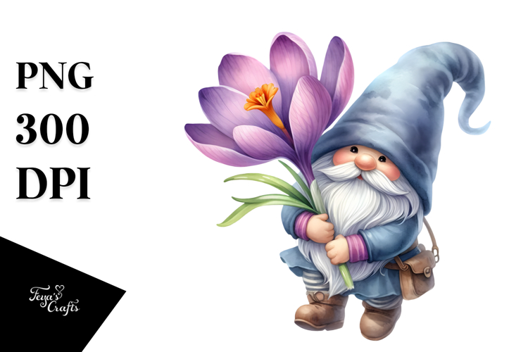 Floating Gnome with Large Crocus PNG