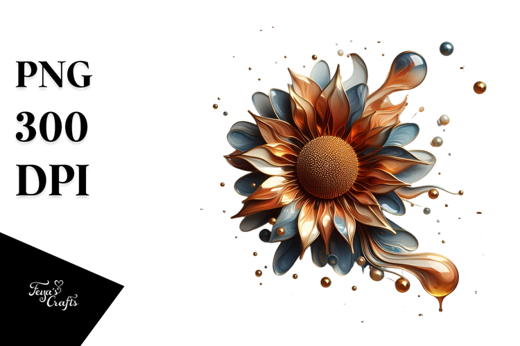 Glossy Sunflower Watercolor Splash, PNG