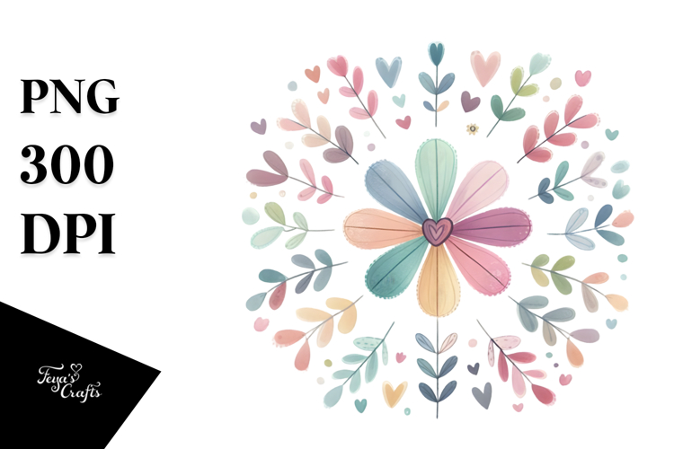 Boho Heart Flower PNG