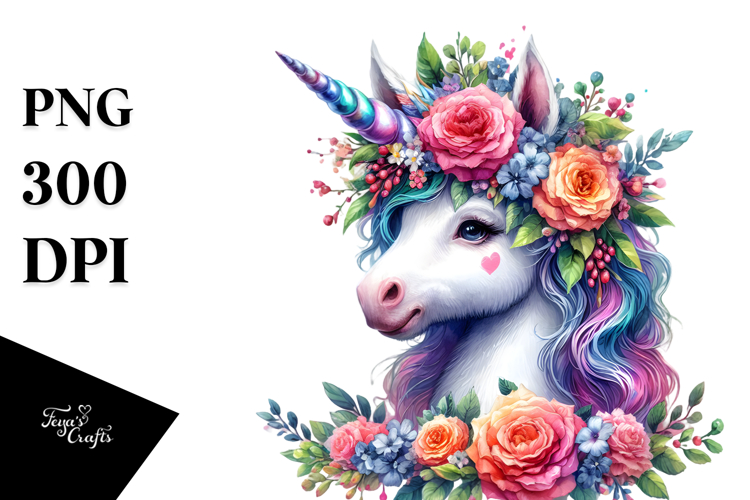 Vibrant Drawing of Cute Baby Unicorn PNG