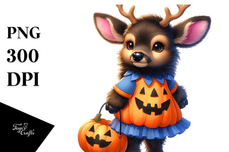 Watercolor Baby Elk Dressed for Halloween | Sublimation example image 1