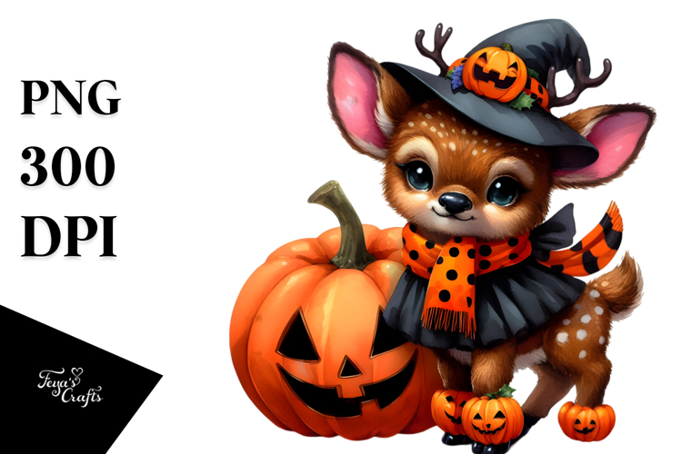 Watercolor Baby Elk Dressed for Halloween | Sublimation