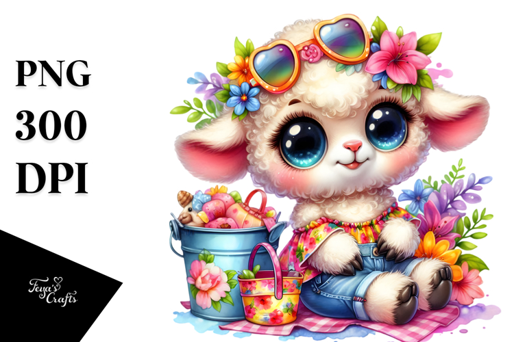 Crazy Baby Lamb with Summer Clothes PNG