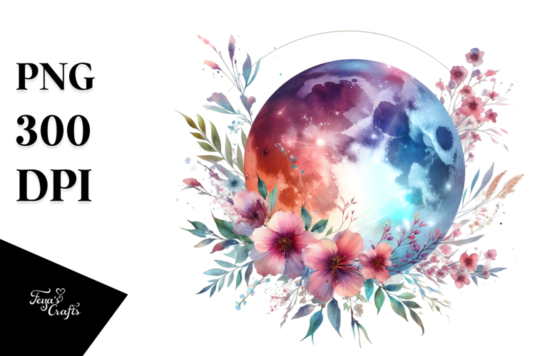 Vibrant Abstract Moon with Flowers