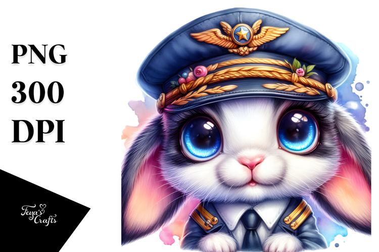 Goofy Baby Bunny with Pilots Cap, PNG