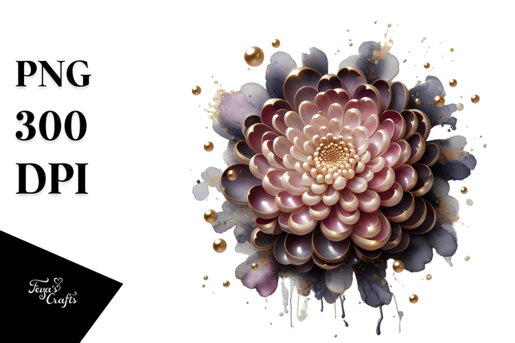 Glossy Chrysanthemum Watercolor Splash, PNG
