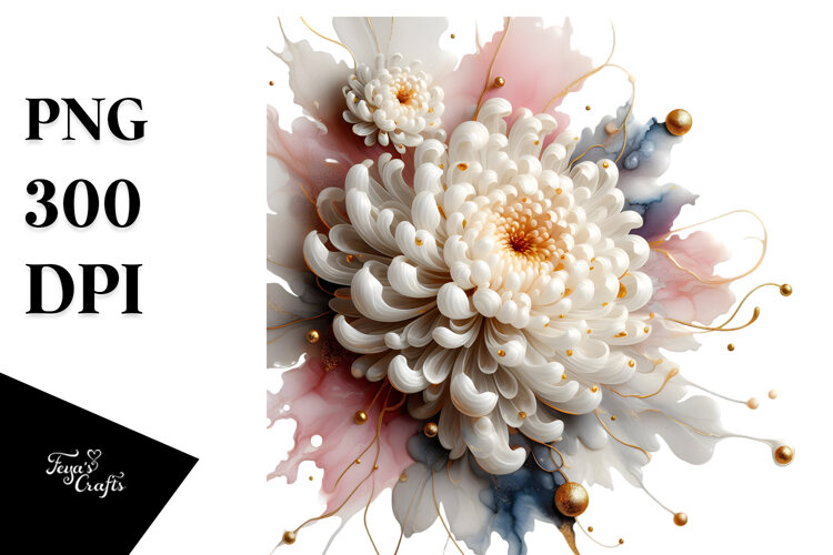 Glossy Chrysanthemum Watercolor Splash, PNG example image 1