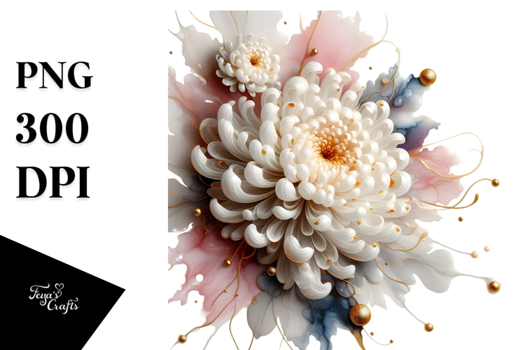 Glossy Chrysanthemum Watercolor Splash, PNG