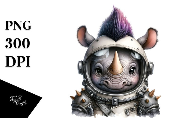 Energetic Baby Rhino with Punk Look, PNG