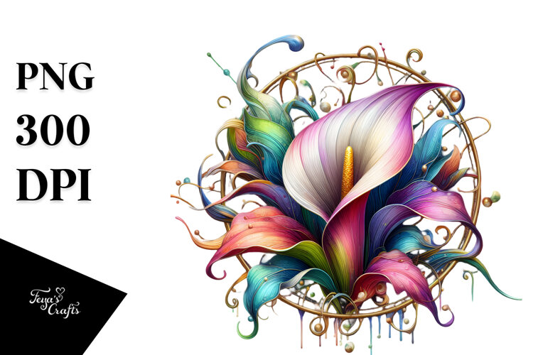 Colorful Calla Lily Watercolor Splash, PNG example image 1