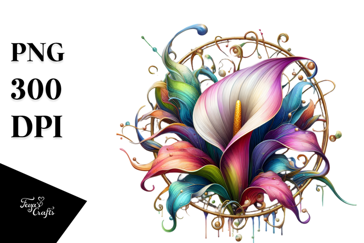 Colorful Calla Lily Watercolor Splash, PNG