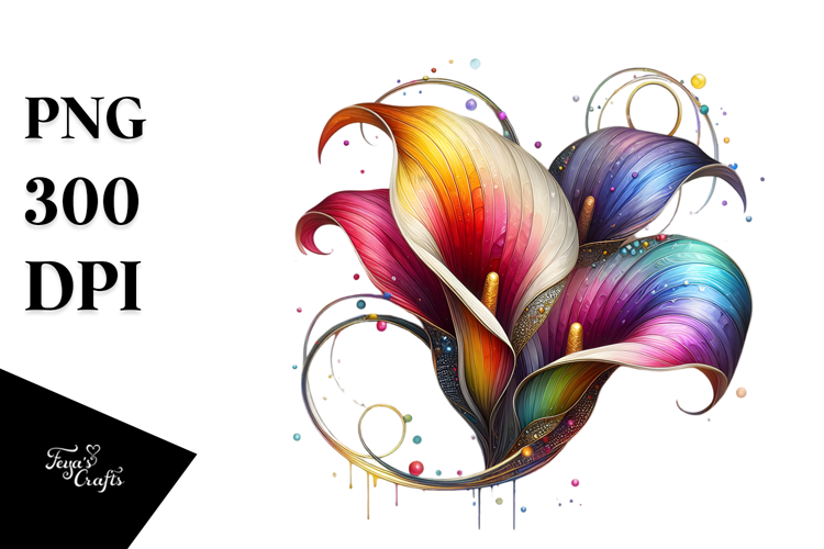 Colorful Calla Lily Watercolor Splash, PNG
