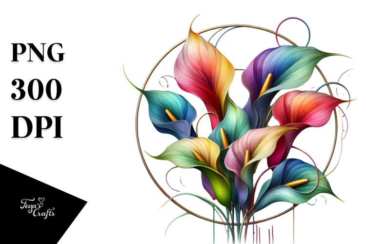Colorful Calla Lily Watercolor Splash, PNG