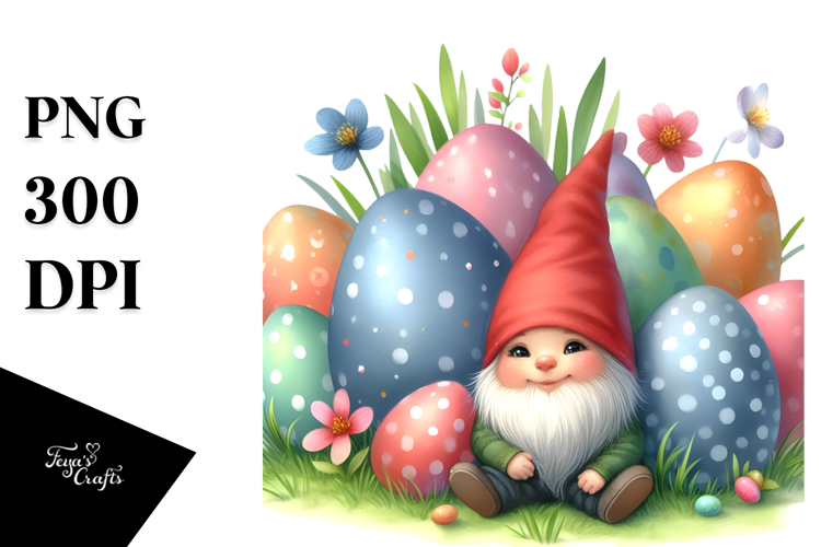 Innocent Baby Gnome in Easter Scene, PNG